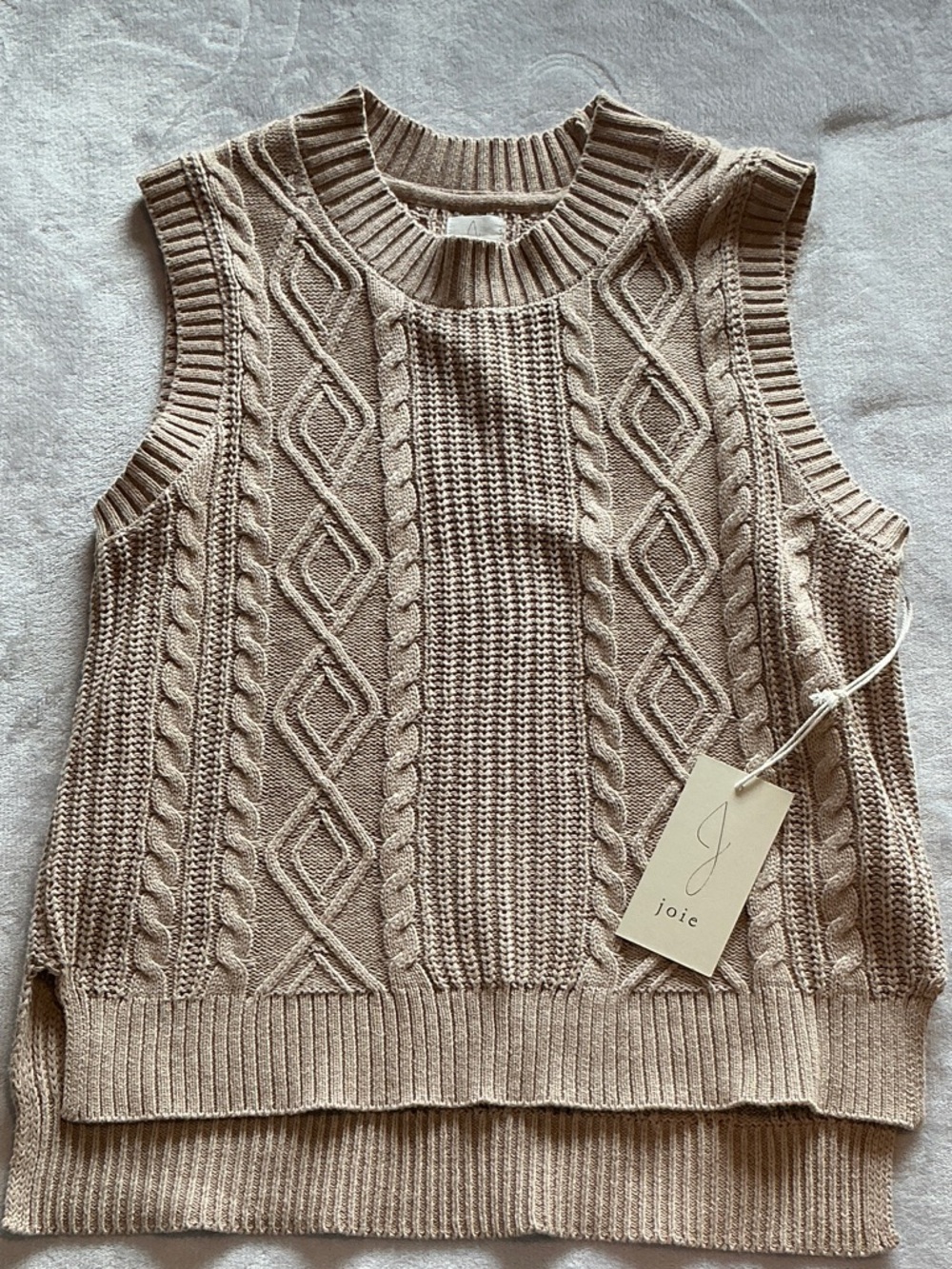 Joie Taupe Cable Knit Sleeveless Vest